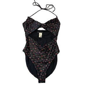 La'Mariette Women's Cherry Girl Cutout Swimsuit Size M One Piece Black Halter